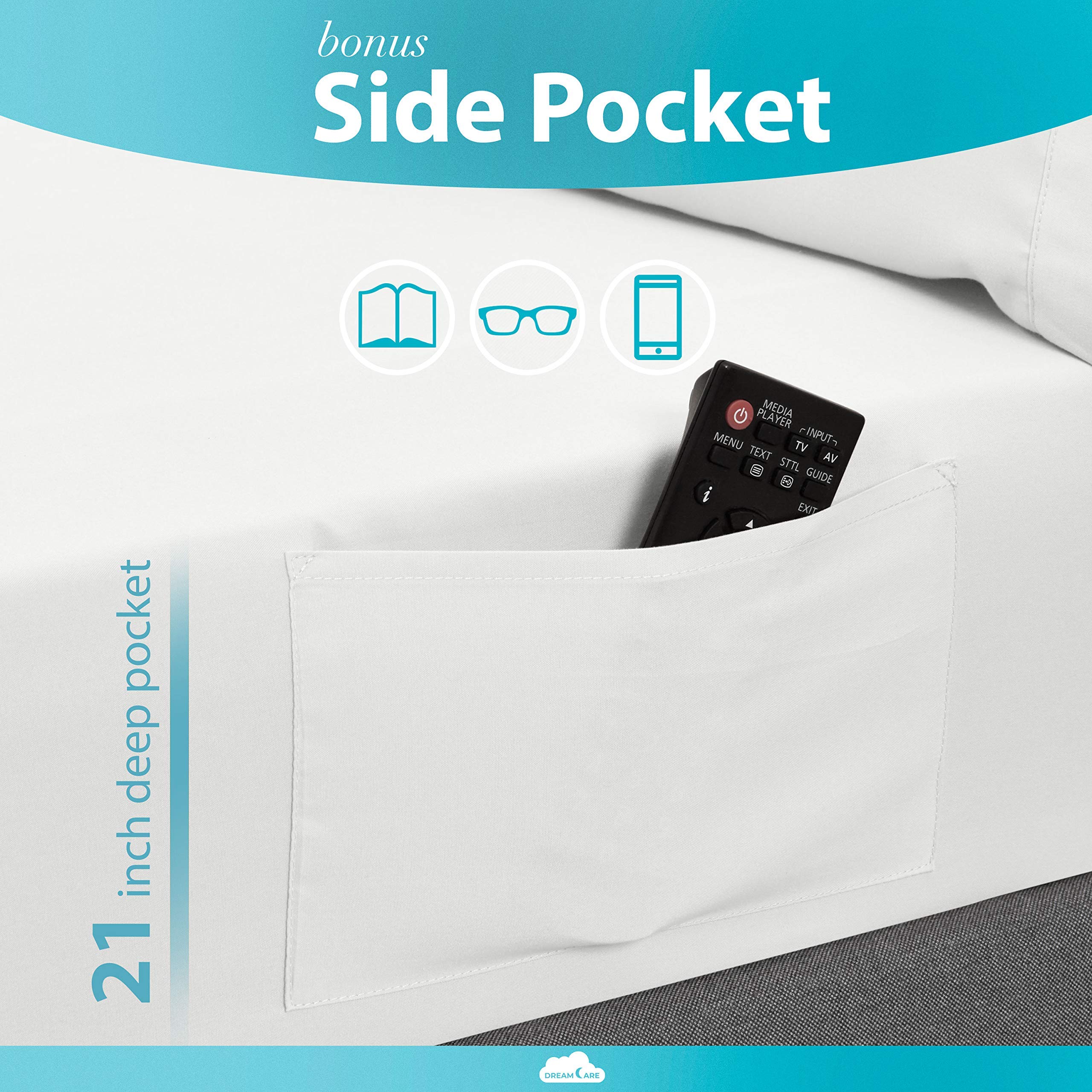 DREAMCARE Twin XL Sheet Sets - 4pc Cooling Sheets XL Twin Sheets - Twin XL Sheets up to 21â€? Deep Pocket â€“ Hotel Luxury Extra Long Twin XL Bed Sheets 100% Brushed Microfiber with Side Pocket - White