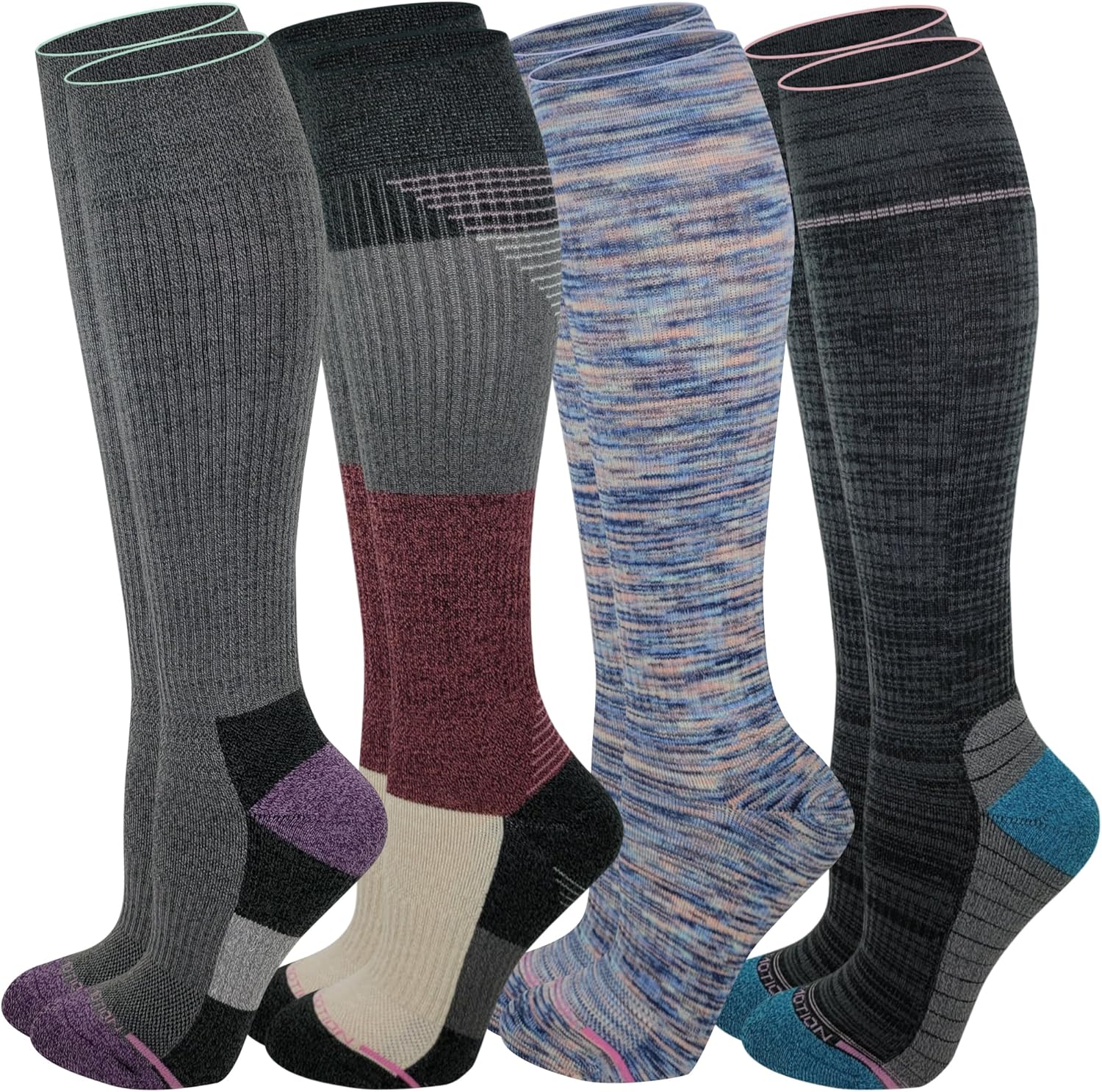 Dr. Motion Compression Knee HIgh Socks (4 Pairs), Arch Support Outdoor Running HIking Socks for Women - Image 4