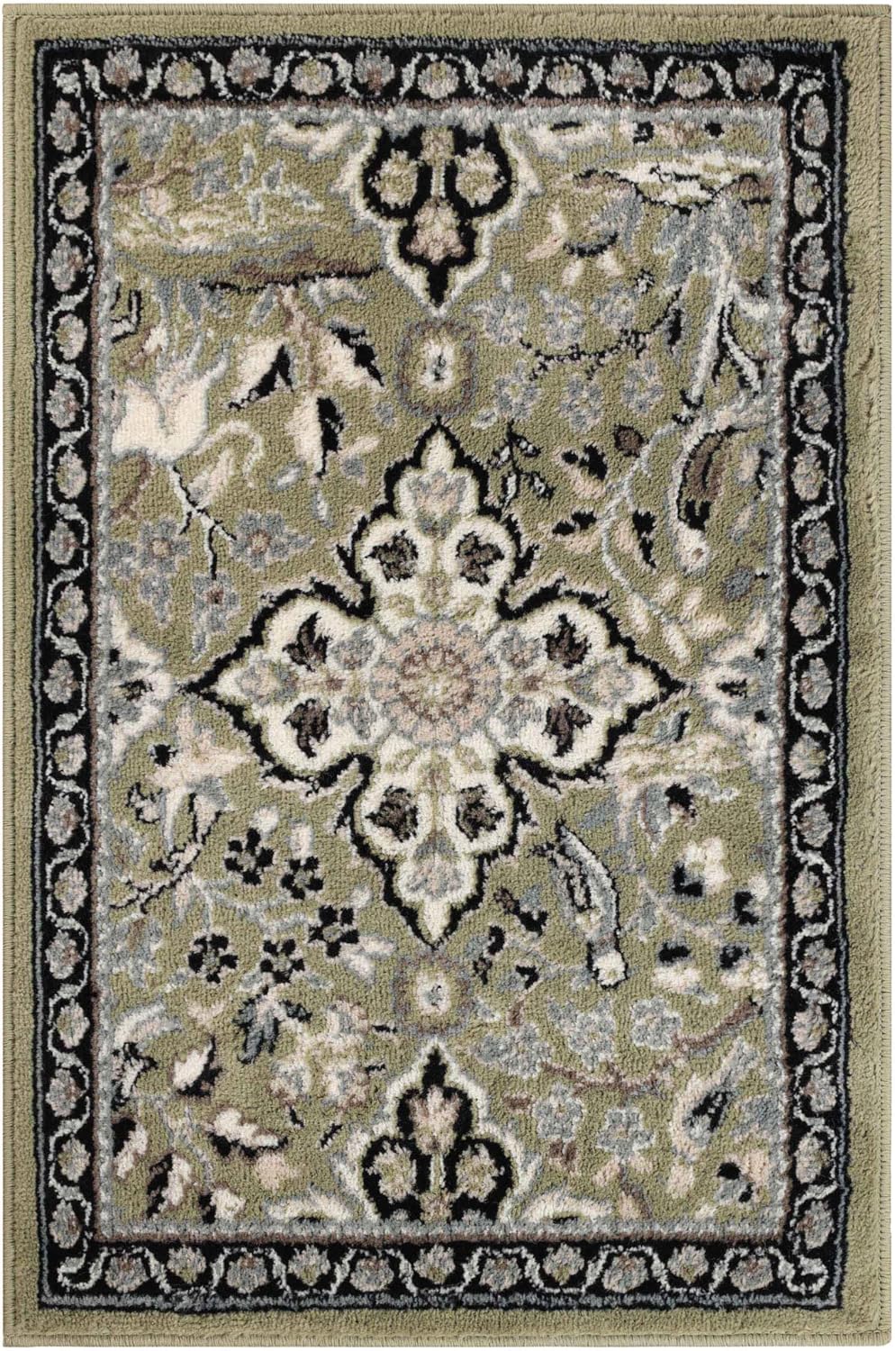 Superior Indoor Area Rug, Jute Backed, Perfect for Entryway, Office, Living/Dining Room, Bedroom, Kitchen, Hardwood Floor, Floral Medallion Decor, Radcliffe Collection, 3' x 5', Green