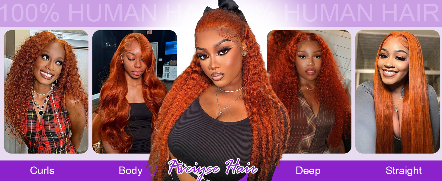 Amazon.com : Aveiyce Ginger Orange Deep Wave Human Hair Wig, 28