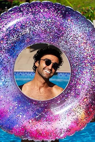 Miniatura 5 de Poolcandy Relájate con estilo con el flotador inflable de 48 pulgadas con purpurina para el espacio profundo, duradero, cómodo y fácil de inflar