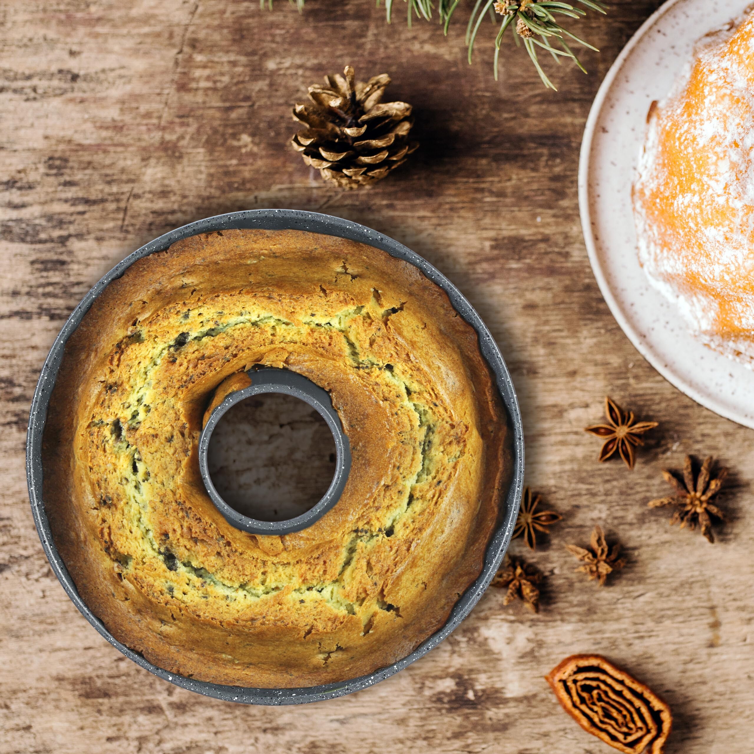 Relaxdays Stampo a Spirale per Ciambellone, Antiaderente Ø 25 cm, Acciaio al Carbonio, per Torte e Dolci Rotondi, Grigio