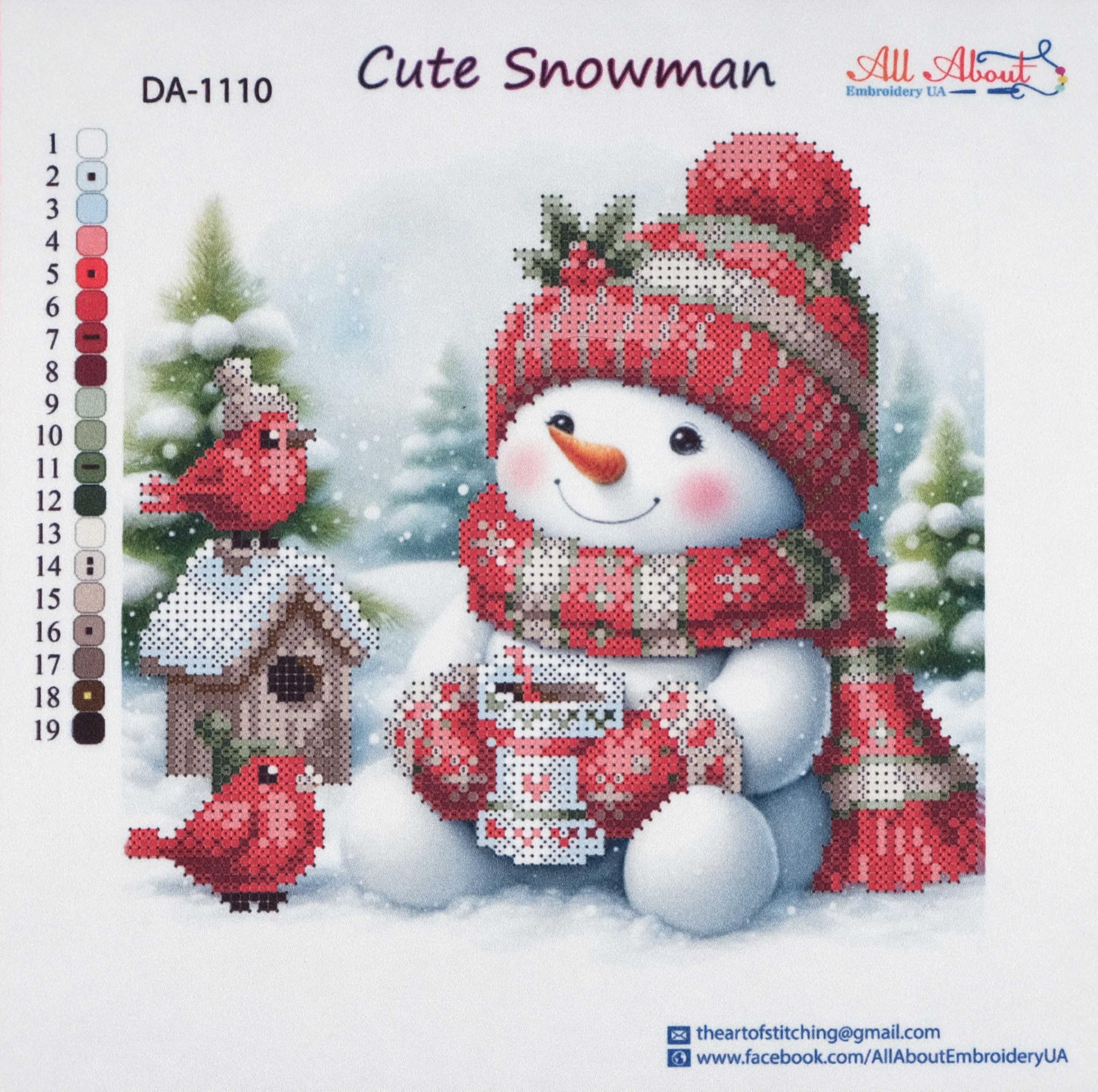 AllAboutEmbroideryUA Kit de bordado de cuentas, bonito muñeco de nieve DA-1110 con cuentas de punto de cruz, kit de costura de cuentas de Navidad