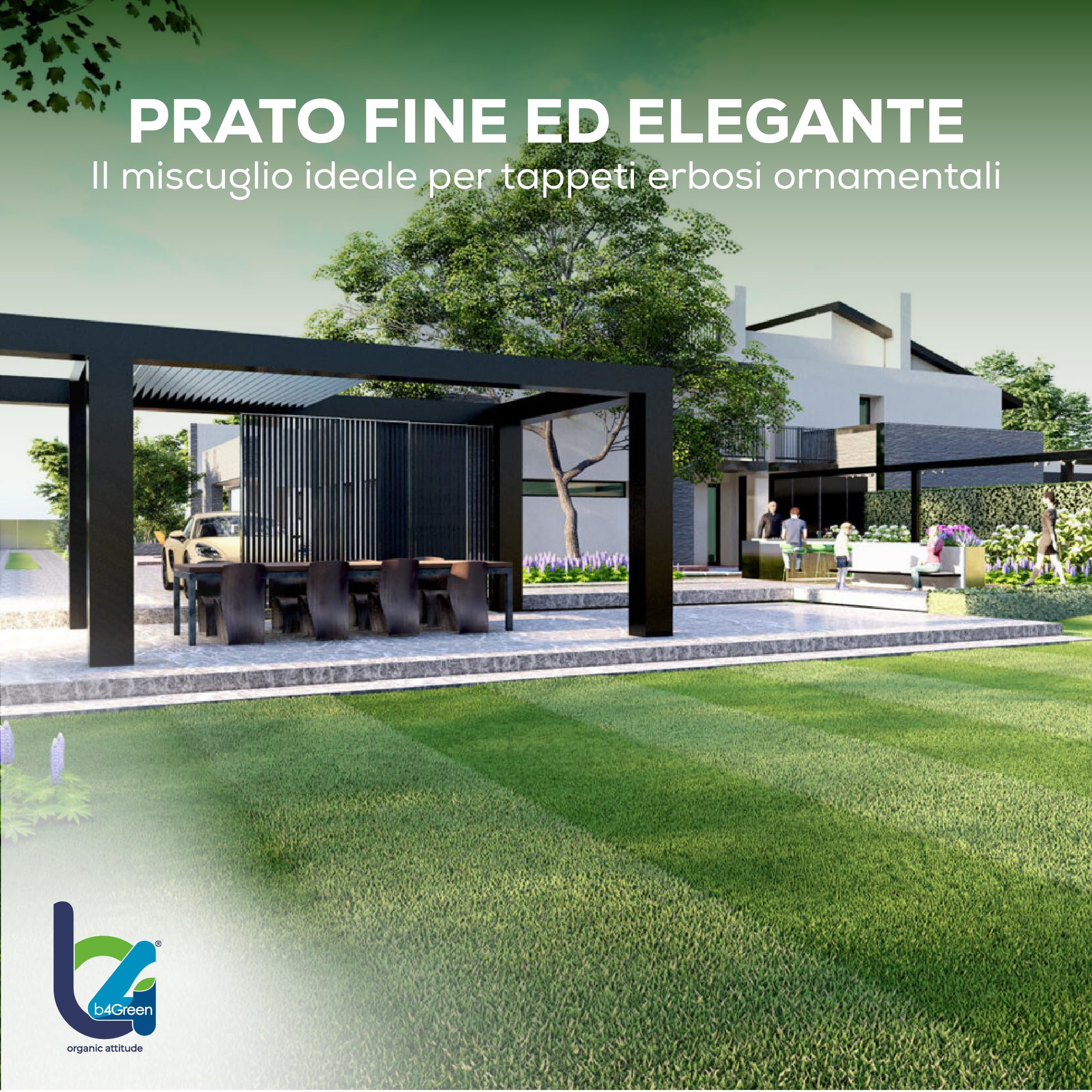 B4GREEN Semi Prato Inglese Professionale (250m²) – Sementi per Prato Ornamentale a Tessitura Fine per Giardino di Pregio – Tappeto Erboso Fitto, Elegante e Verde Brillante – Copertura fino a 250m² 7kg