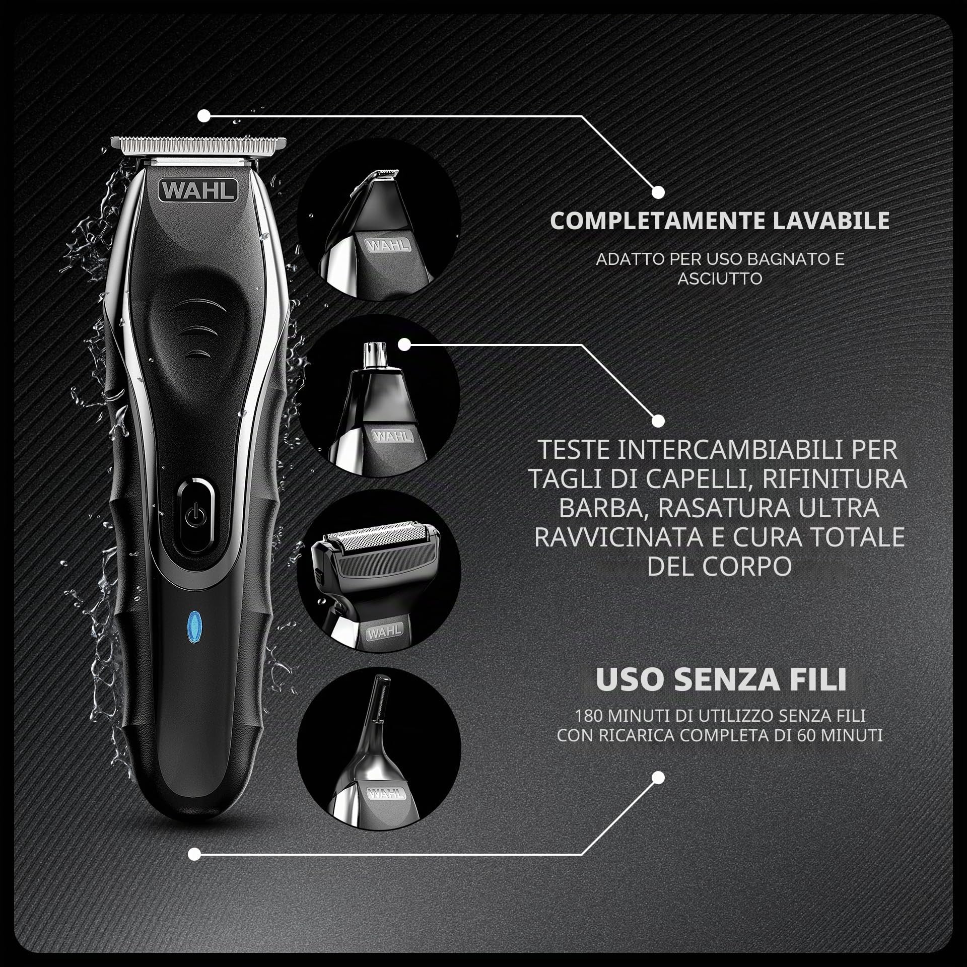 Wahl Aqua Blade Multigroomer 10 in 1, regalo per la festa del papà, accessorio per sopracciglia, regolabarba, regolabarba da uomo, per barba da uomo, rasatura del corpo, cura del viso, completamente