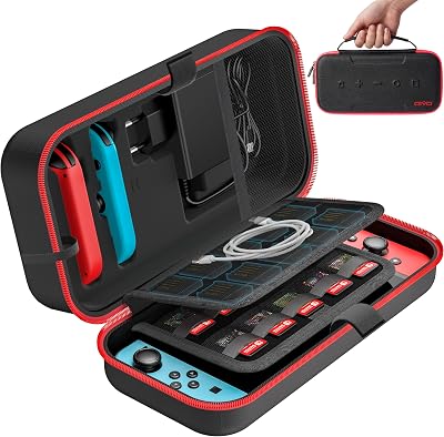 OIVO Switch Tasche für Nintendo Switch/OLED-Modell, große Tragetasche für Joycon und EU Netzteil, Harte Hülle mit Aufbewahrung für 20 Spiele & Zubehör, Rot