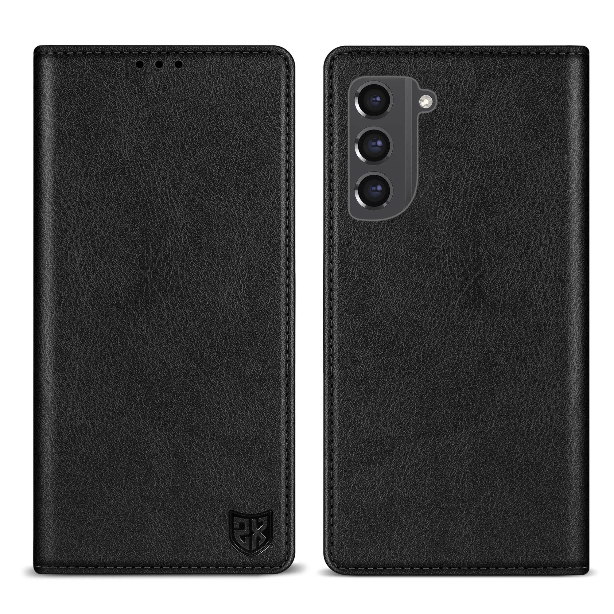ZZXX Samsung Galaxy S21 FE 5G Leather Wallet Case with RFID Blocking, 3 Card Slots, Magnetic Closing, 6.4 inch, Black