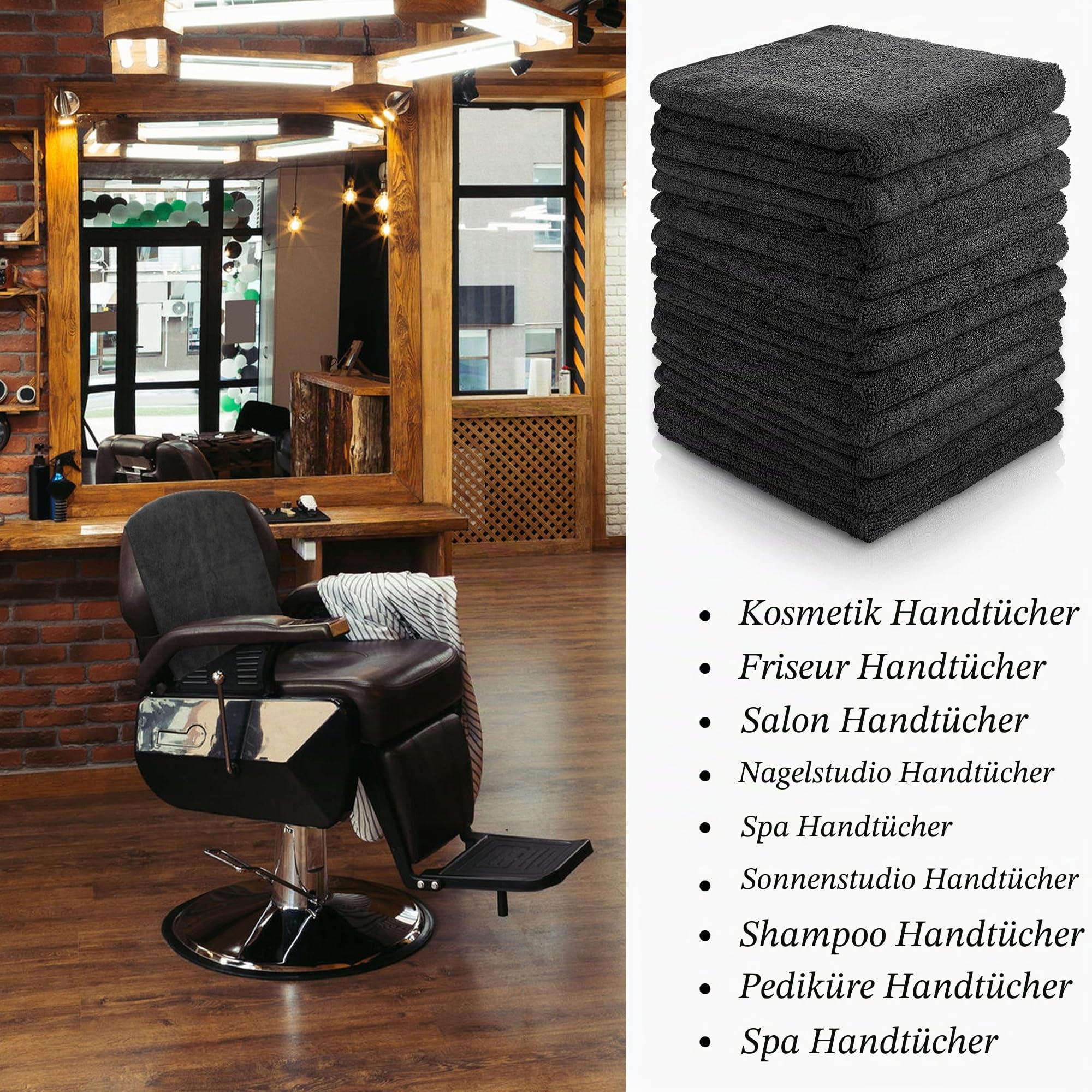 26 Stück Salon-Handtücher, Frottiertücher, Schwarze Mikrofaser, zum Haartrocknen, bleichfest, fusselfrei, saugfähig, Handtücher-Set für Zuhause, Hotel, Bad, Salon, Spa, Fitnessstudio, 40,6 x 68 cm