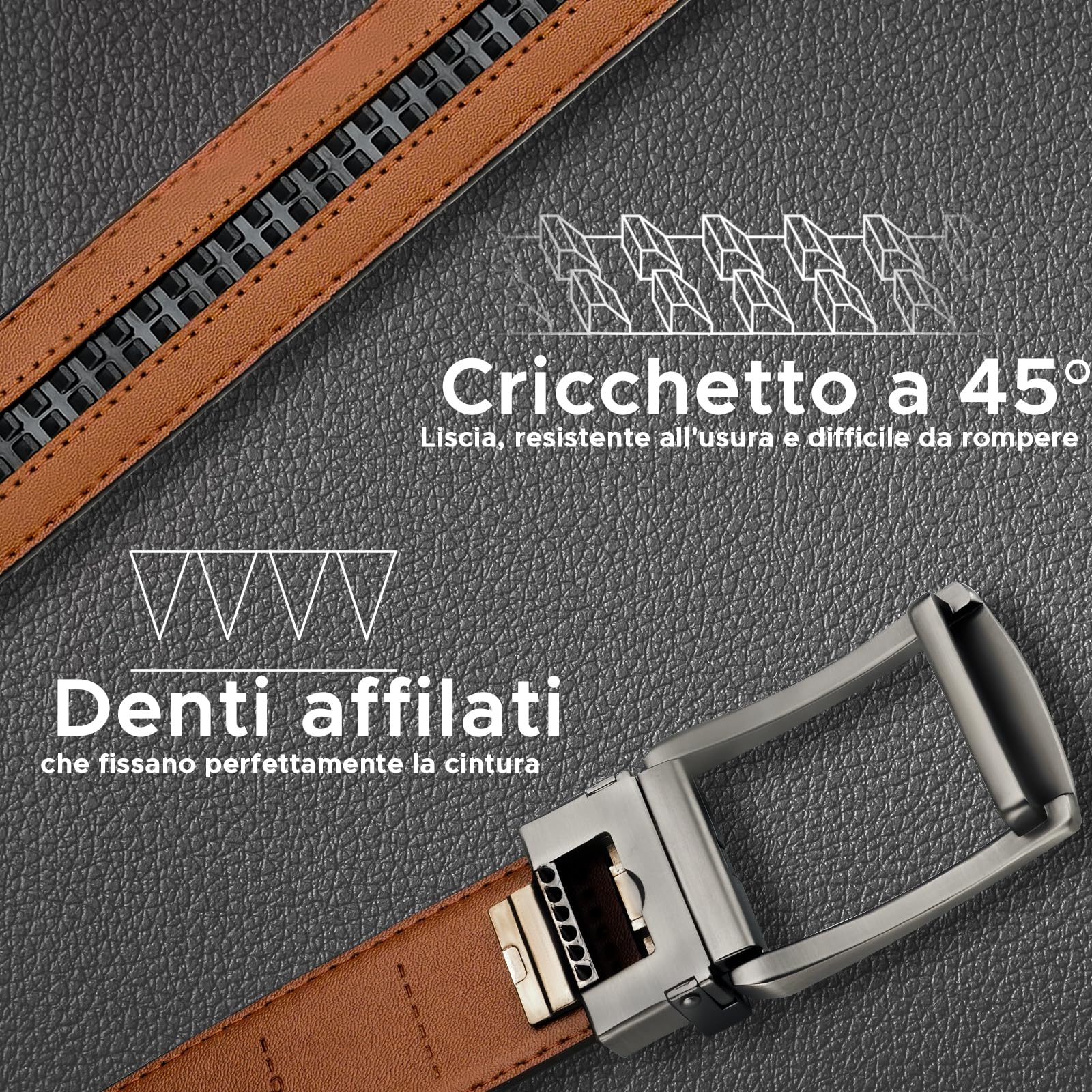 FEFLO Cintura Uomo, Cintura Pelle con Fibbia Automatica cricchétto, Larghezza 35 mm,Taglia Regolata, Adatto per abbigliamento da lavoro e casual