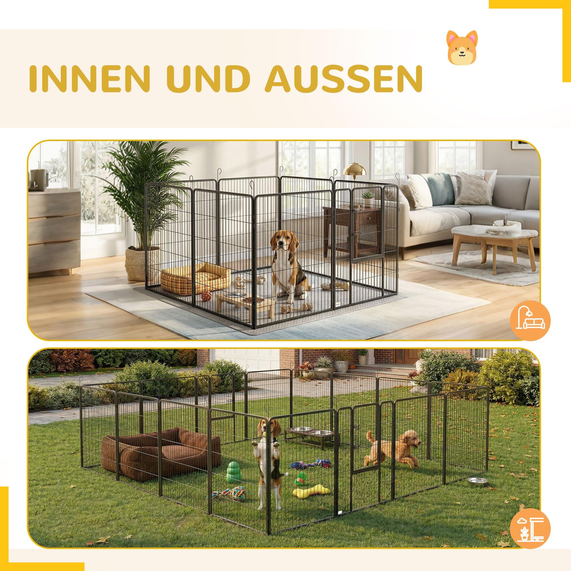 PawHut Parc pour chiot - 16 pièces - 100 cm de haut - Pliable - Avec 2 portes verrouillables - En acier - Pour grands chiens - Pour l'intérieur et l'extérieur - Pour le camping, le jardin, la