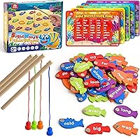 Coogam Wooden Magnetic Sight Words Fishing Game - 220 Dolch Flashcards Montessori Toy for Preschool Kids 3-5 Years