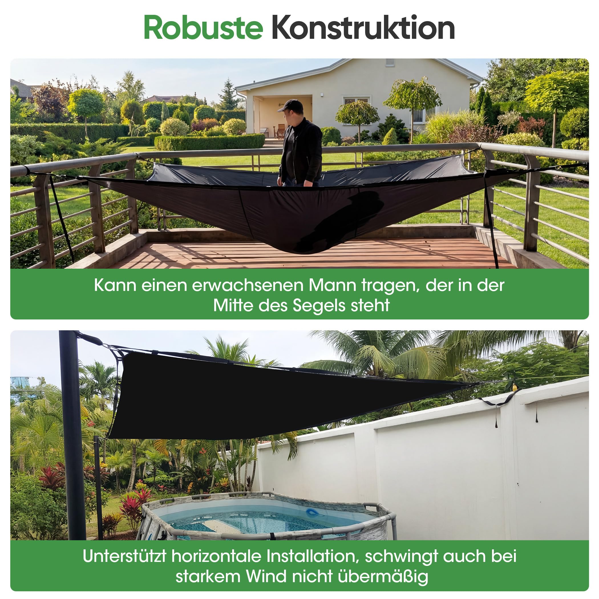 SIHAIAN Sonnensegel Rechteckig 3,6x5,5m, Wasserdichtes Segeltuch, UV-beständig & robust mit doppelter Aufhängung, Sonnenschutz für Terrasse & Balkon, Für Garten, Outdoor und öffentliche Einrichtungen