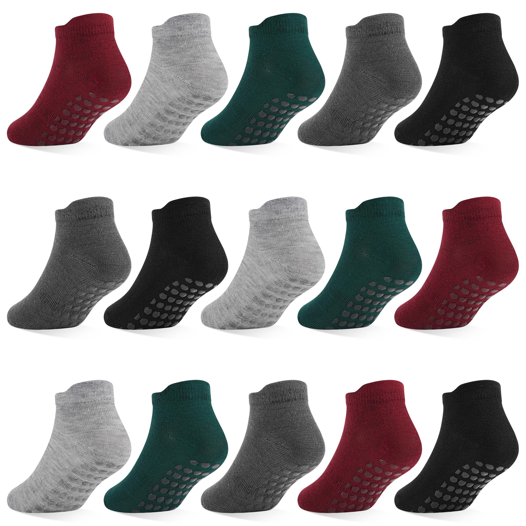 Toddler Non Slip Socks, Kids Grip Ankle Socks, Anti Skid Sock 15 Pairs for Active Boys Girls Kids 6 Months-7 Years