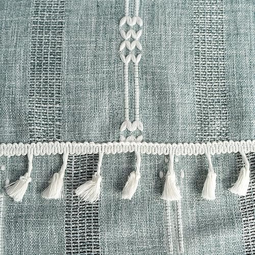 Miniatura 5 de Gernaice Mantel rústico con rayas bordadas, mantel cuadrado pequeño con borlas, de algodón y lino, sin arrugas, lavable, cubierta de mesa para mesa