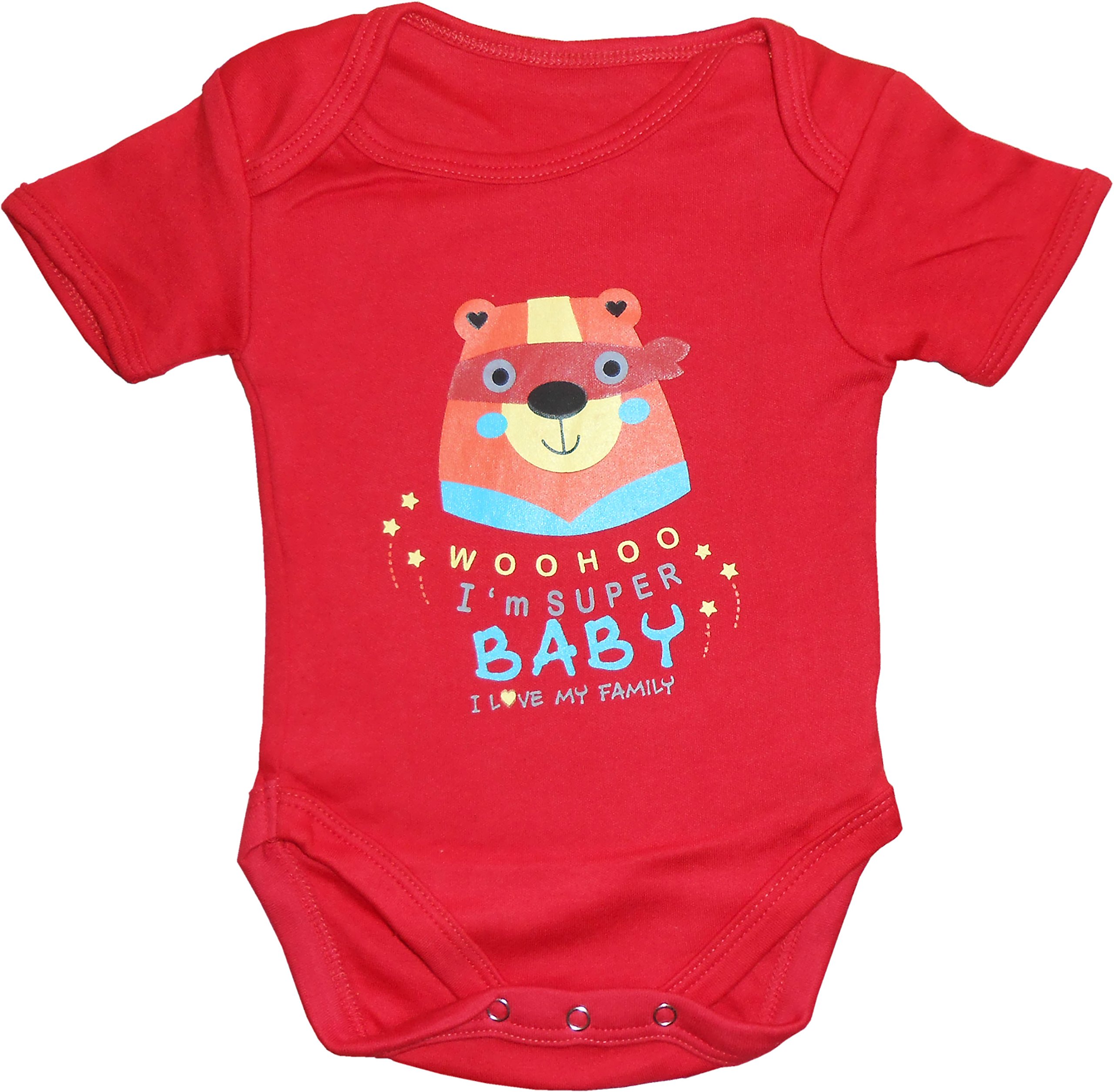 Tinchuk Soft Cotton Multi Color Body Suit Romper for New Born Baby I Love My Family Pack of 3 Yellow RED Blue (9-12 Months) 1