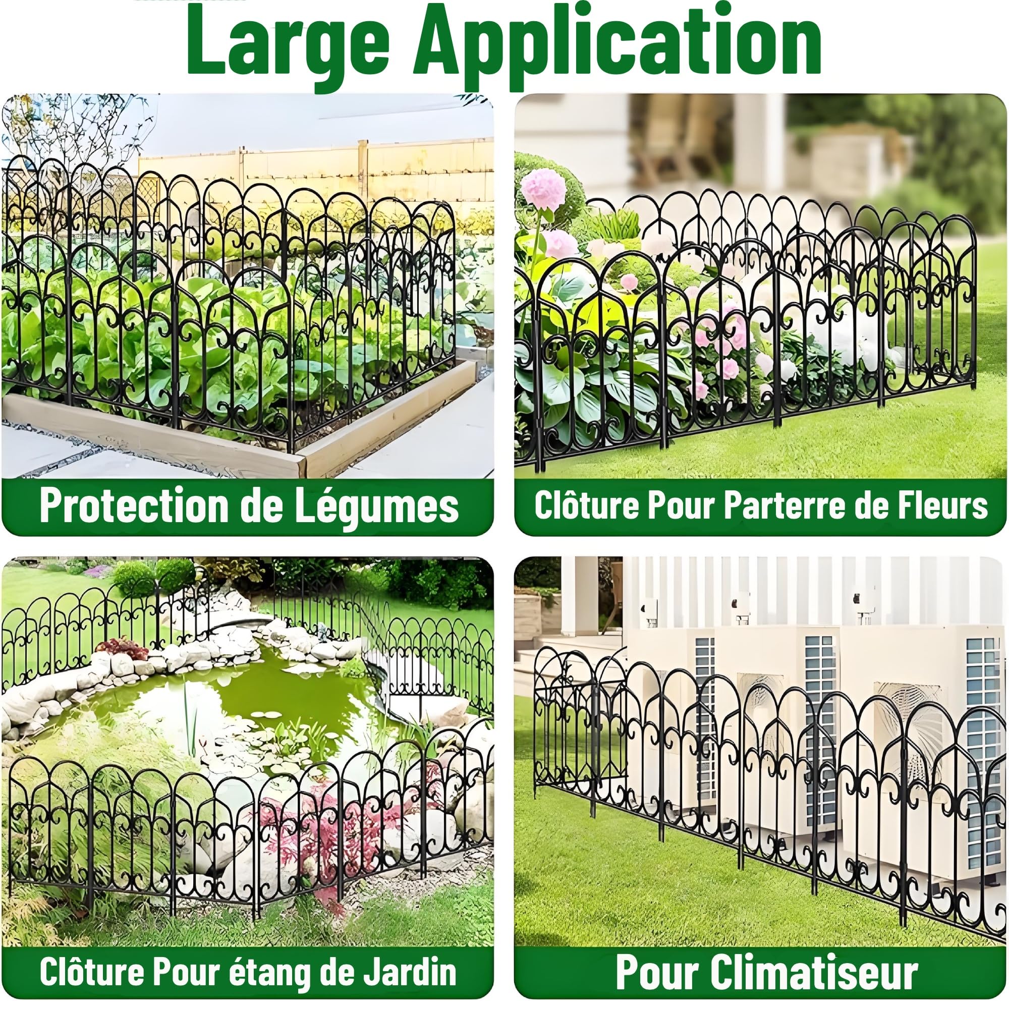 Amagabeli Clôture de Jardin en Métal 46cm(H) x 46cm(L) (5 Panneaux, Longueur Totale 2.3m) Creusage Barrière pour Animaux Clôture Métallique Décorative pour Chien Cour Terrasse Extérieur Noir