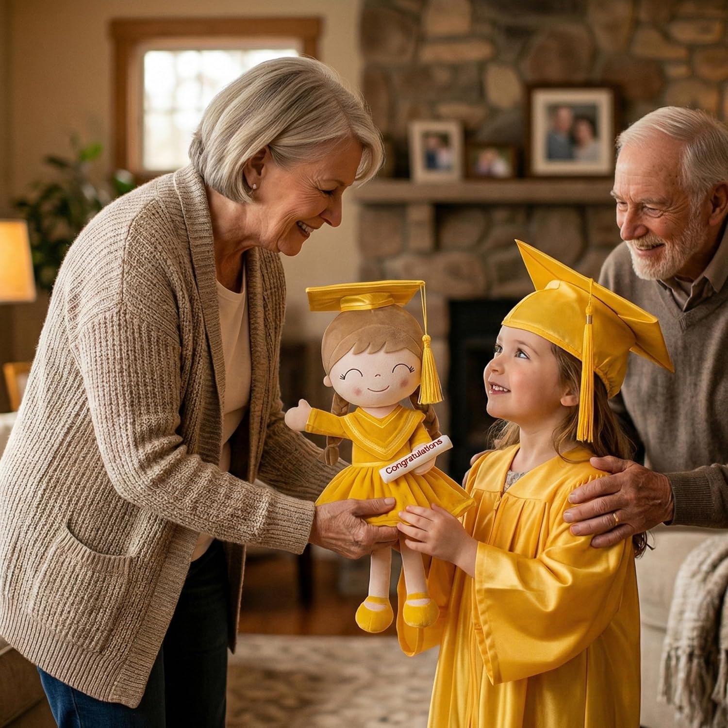 Gloveleya 16" Yellow Graduation Doll - Bright & Cheerful Plush Toy with Cap & Gown - Preschool Kindergarten Graduation Gift for Daughter, Class of 2026