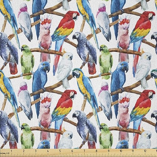 Miniatura 604 de Lunarable - Tela para amantes de perros de The Yard, patrón divertido de animales de dibujos animados en posiciones caprichosas estirando y Beige y