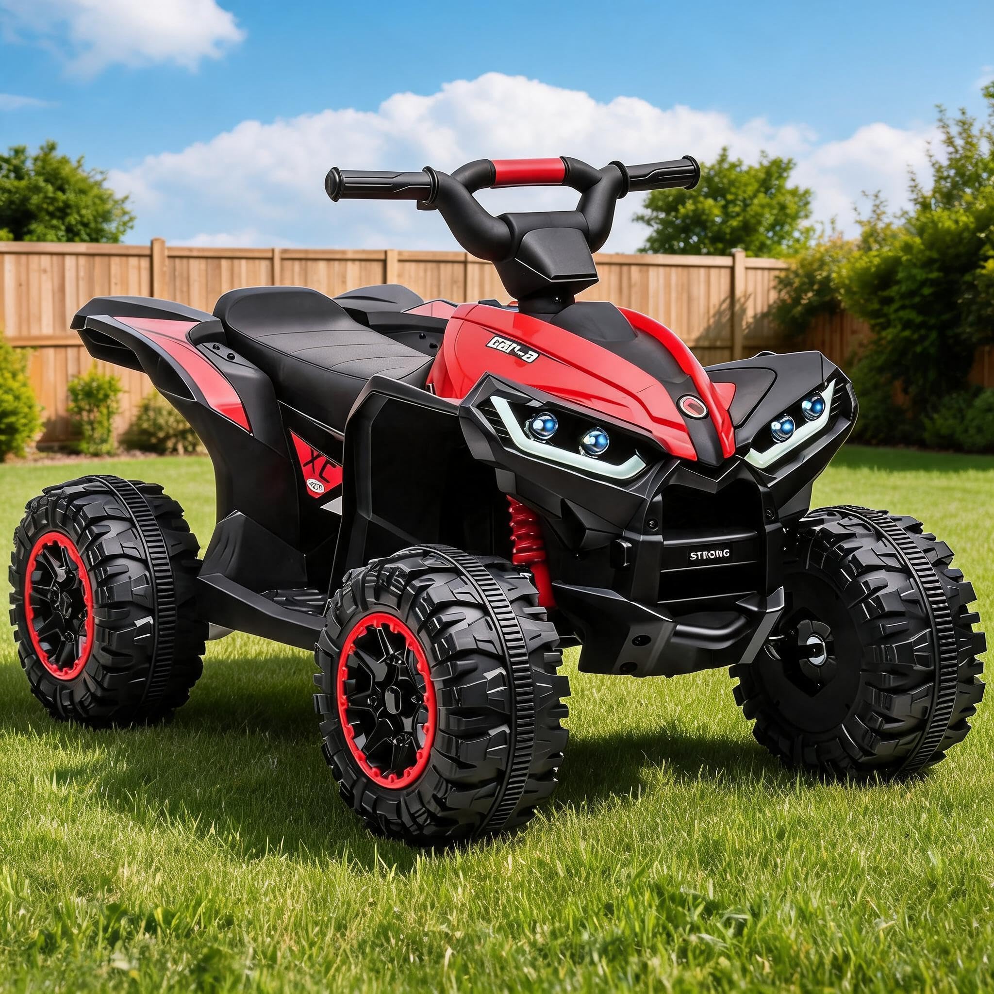 Kids 12V Electric Quad Bike Off-Road ATV Ride-On Car, Parent Remote Safety Slow Start Anti-Slip Wheels LED Music Horn, Sturdy PP Iron Construction Outdoor Ride Toy for Boys Girls 3 to 8 Years