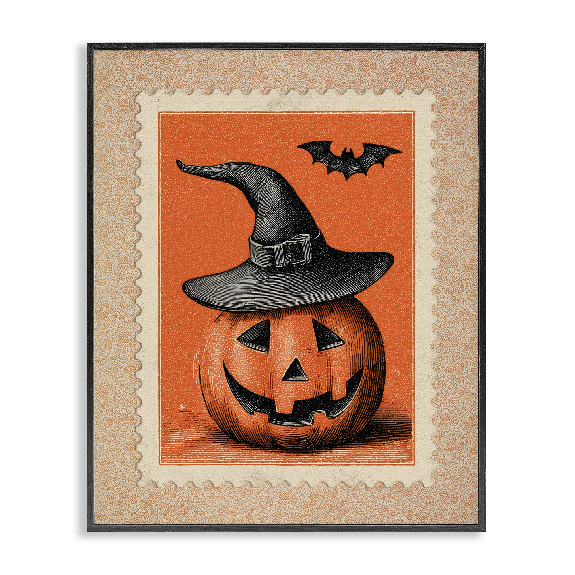 Tampon vintage Jack-o-Lantern Stupell tableau d'Halloween encadre noir