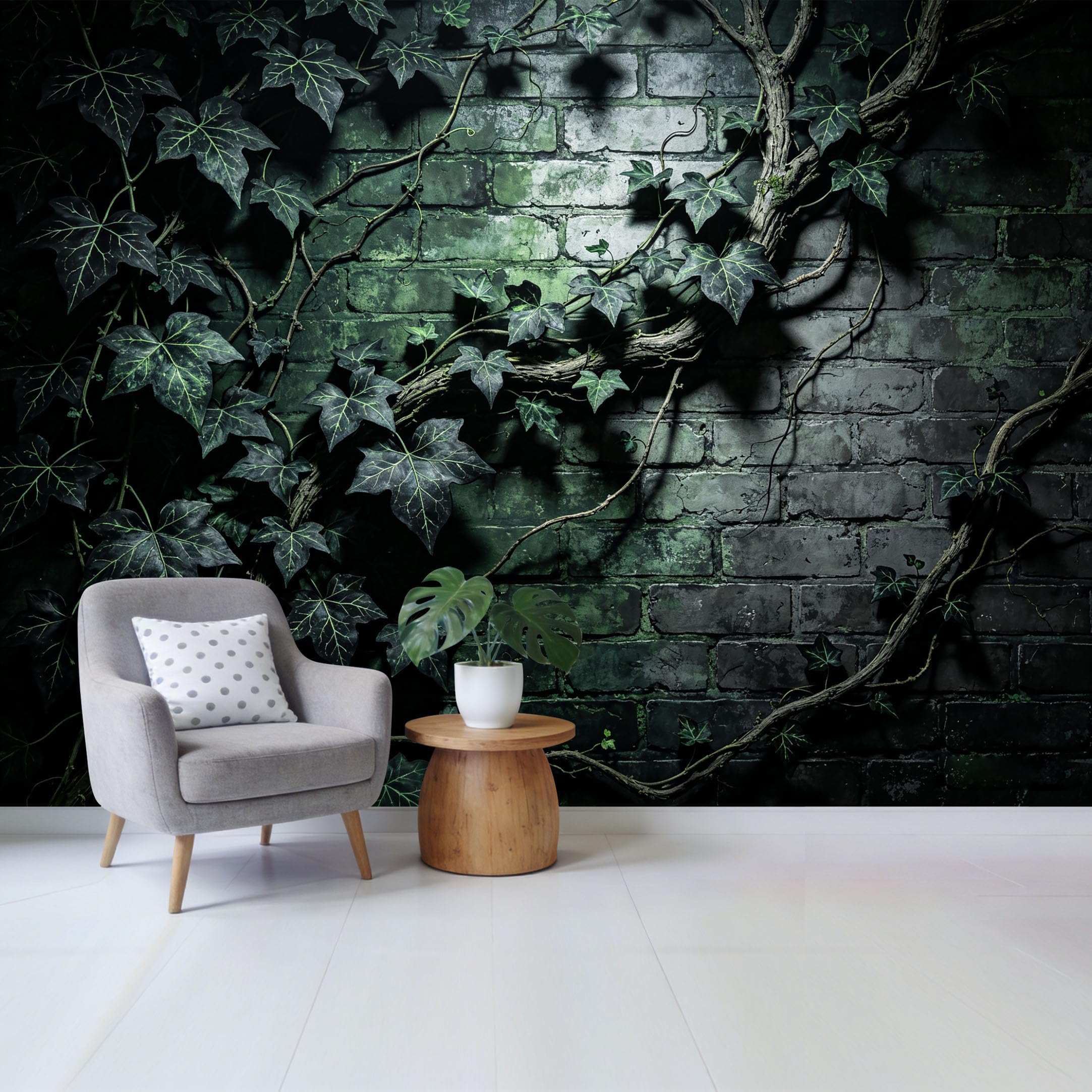 Qzlithotic Yq2605250224 Custom Size Wall Mural Dark Vintage Brick Wall With Climbing Vine Foliage Botanical Industrial Style Selfadhesive Wall Fabric Removable Wallpaper For Home Office Decor