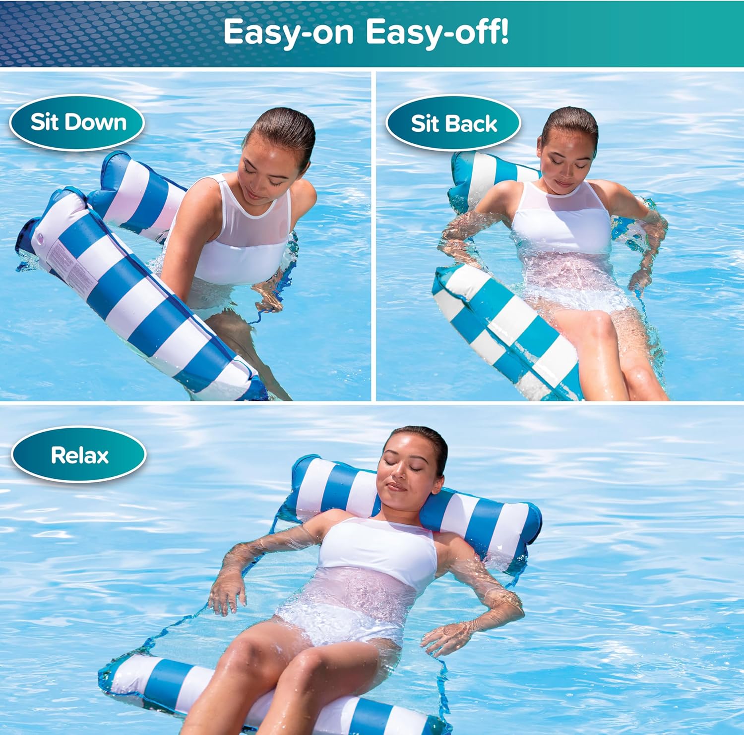 Aqua Original 4-in-1 Monterey Hammock Pool Float & Water Hammock – Multi-Purpose, Inflatable Pool Floats for Adults – Patented Thick, Non-Stick PVC Material – Light Blue - Image 5