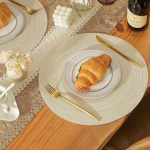 Miniatura 5 de Leetaltree Manteles individuales redondos de algodón resistentes al calor y antideslizantes, manteles individuales bohemios lavables para mesas de