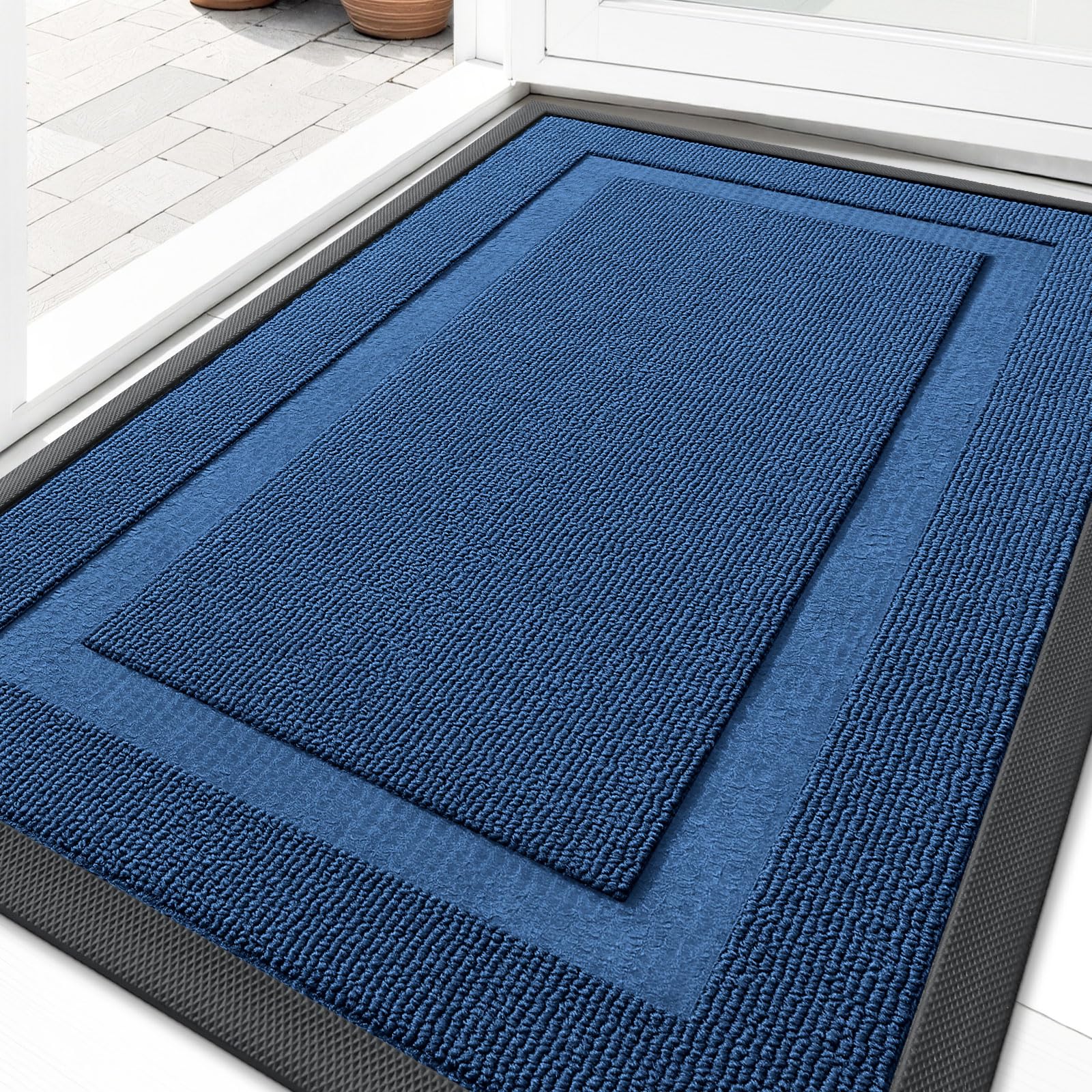 OLANLY Front Door Mat Outside 29.5x17, All-Season Heavy-Duty Rubber Doormat | Navy Blue, Absorbent, Stain Fade Resistant, Waterproof Non-Slip Backing, Low-Profile Indoor Outdoor Floor Mat for Entryway