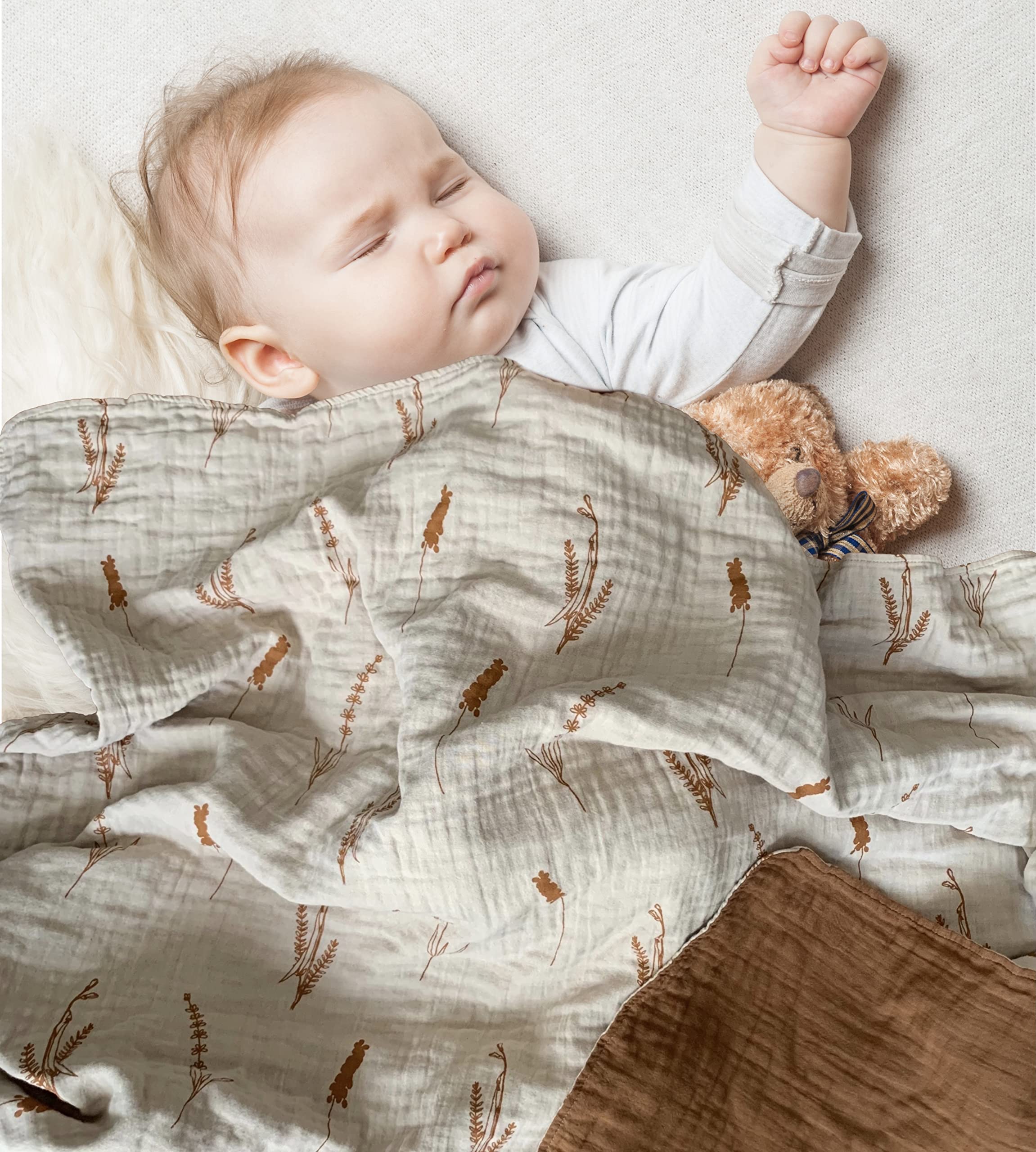 Leyl&Ari Coperta basic per bambini, in cotone biologico, reversibile, per culla, genere neutro (caramello/neutro)