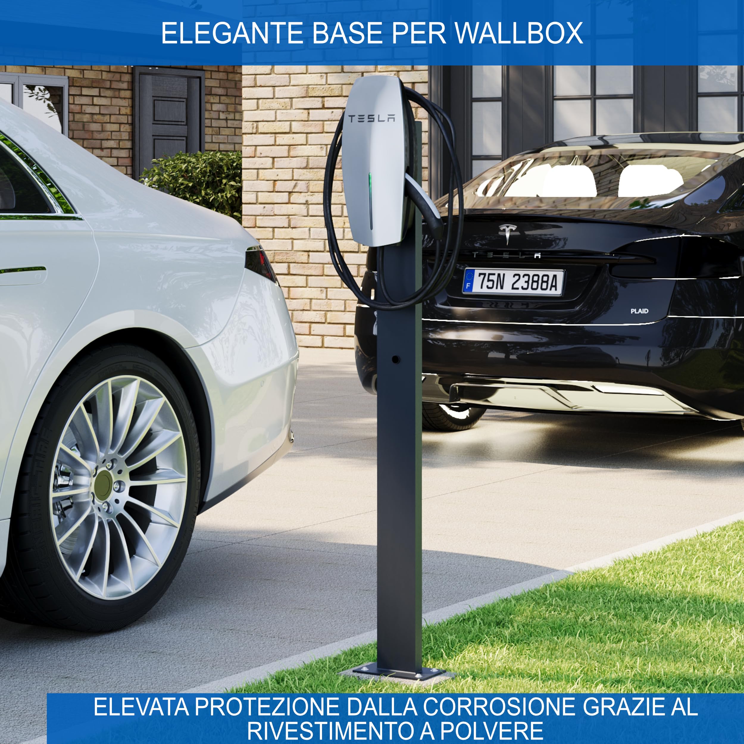 Wallbox Base • Colonna di supporto resistente alle intemperie, aste in acciaio laminato a freddo con verniciatura a polvere • Supporto universale Wallbox per stazioni di ricarica per auto