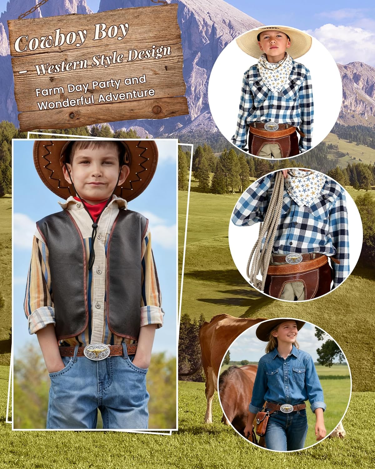 Kajeer Kids Western Belt for Boys Girls, Cowboy Leather Embossed Western Longhorn Bull Buckle Belts for Jeans - Image 7