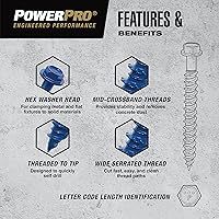Vista 3 de Power Pro Anclajes de tornillo de hormigón con cabeza hexagonal azul (3/16" x 1-3/4") - 100 piezas