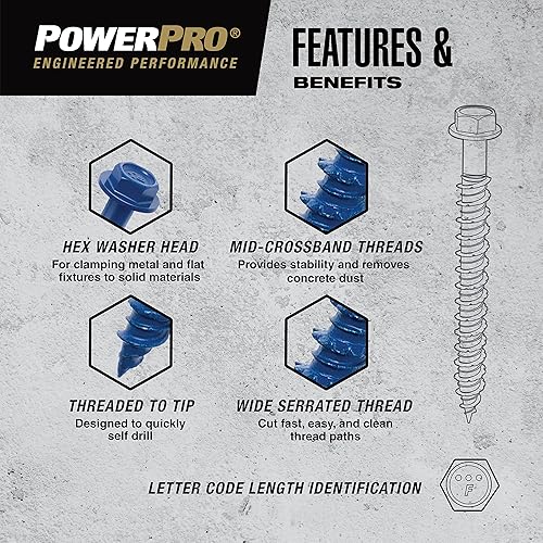Miniatura 3 de Power Pro Anclajes de tornillo de hormigón con cabeza hexagonal azul (316" x 3-14") - 100 piezas