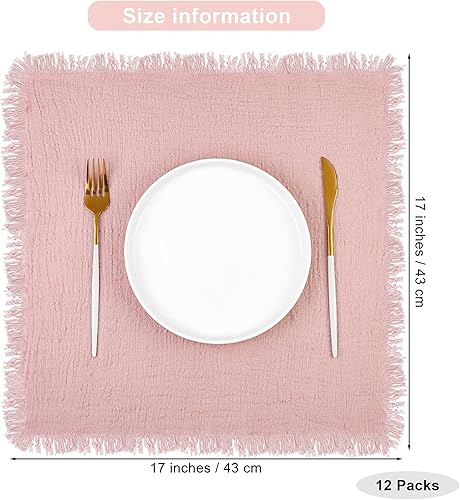 Miniatura 2 de TURSTIN Servilletas de tela de lino y algodón hechas a mano con flecos, 17 x 17 pulgadas, tela suave, para cena, boda, servilletas cuadradas