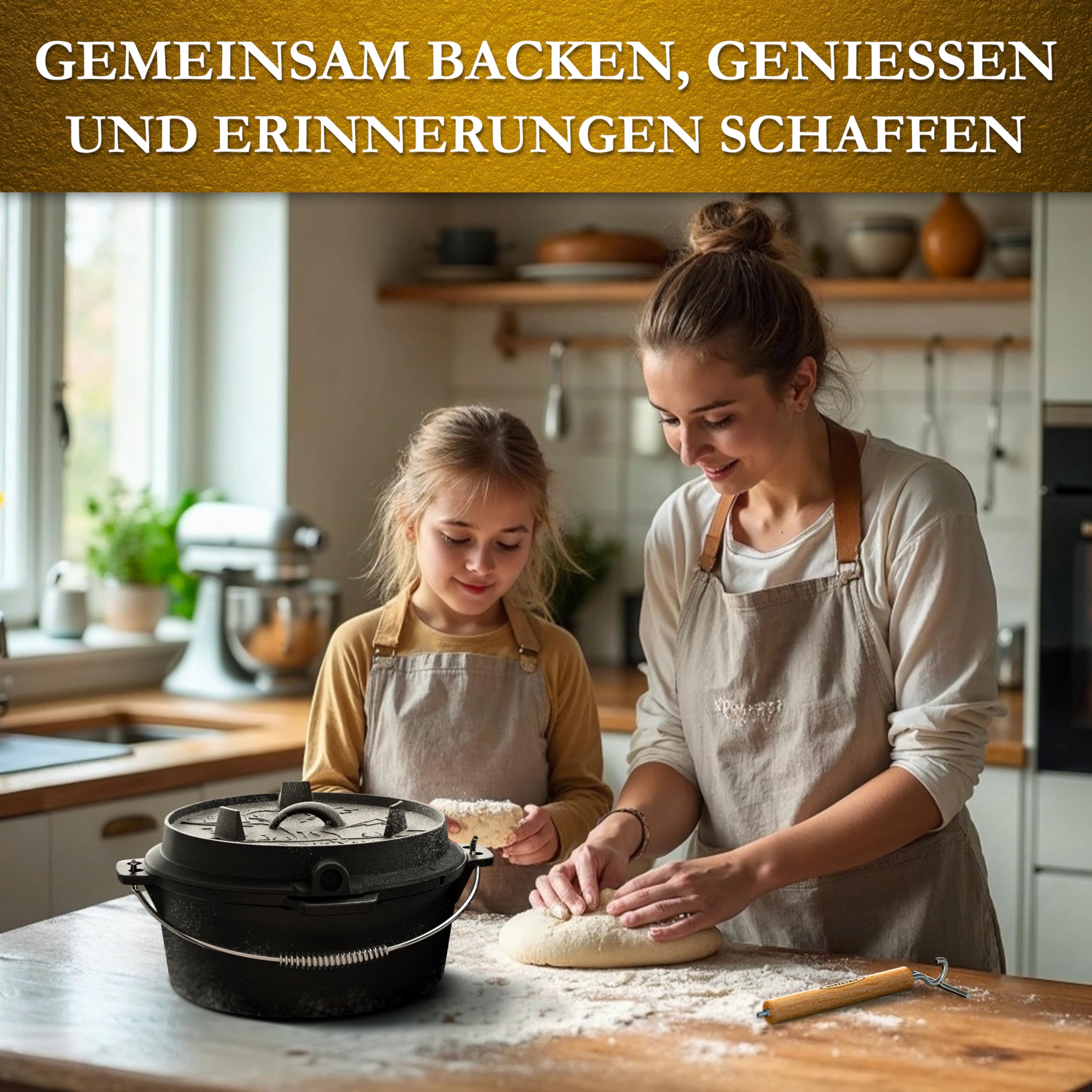 GUSSKÖNIG Gusseisen Brotbackform mit Deckel 33 cm - Brotbacktopf inkl. Rezeptbuch I Brottopf zum backen I Brot Backen Zubehör I eingebrannter Dutch Oven zum Brotbacken I Gusseisen Topf Brot backen