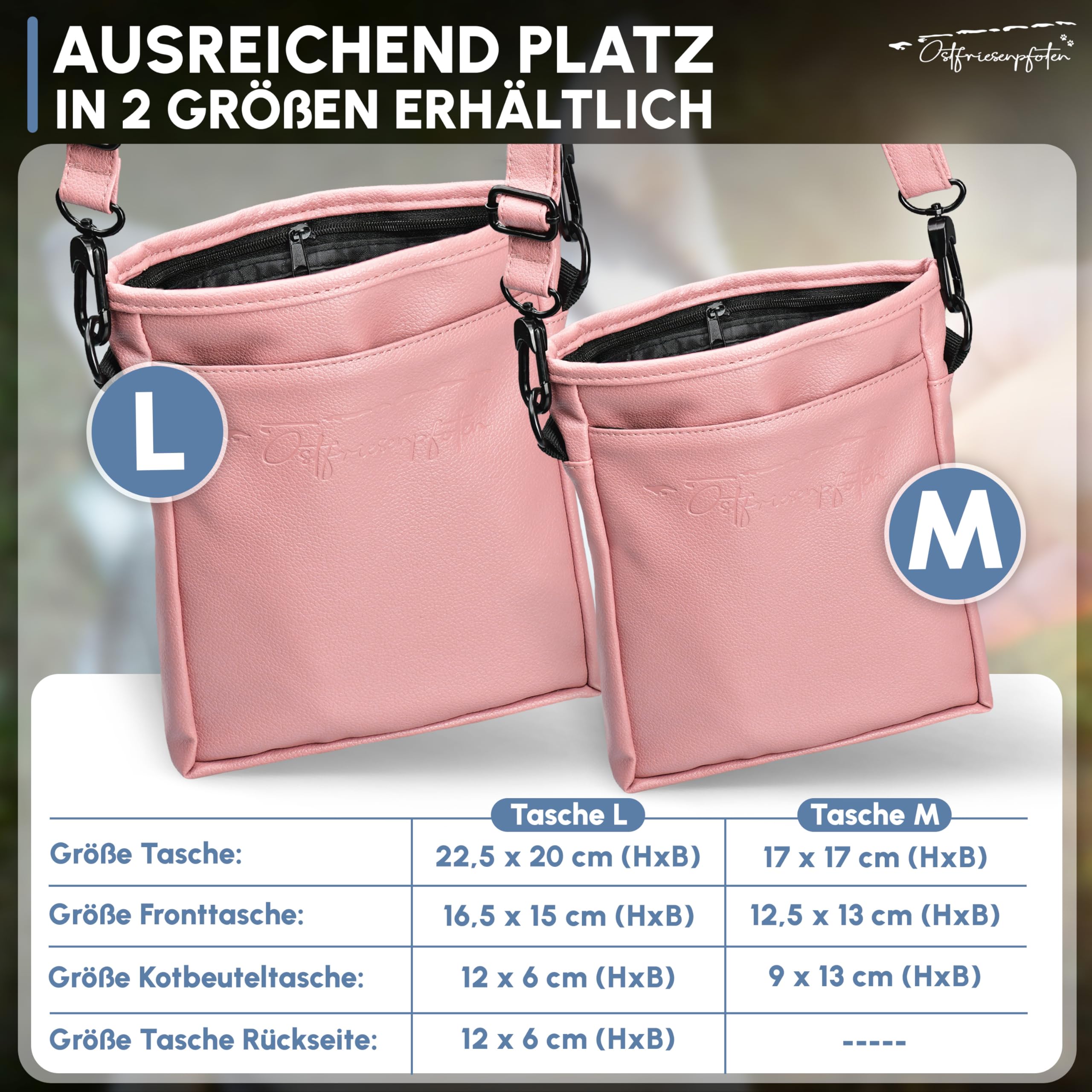 Leckerlibeutel 'Frieda' für Hunde aus hochwertigem Kunstleder - Altrosa Größe L - Futterbeutel mit EasyOpen Einhandmagnetverschluss - Gassitasche für Hunde-Leckerli