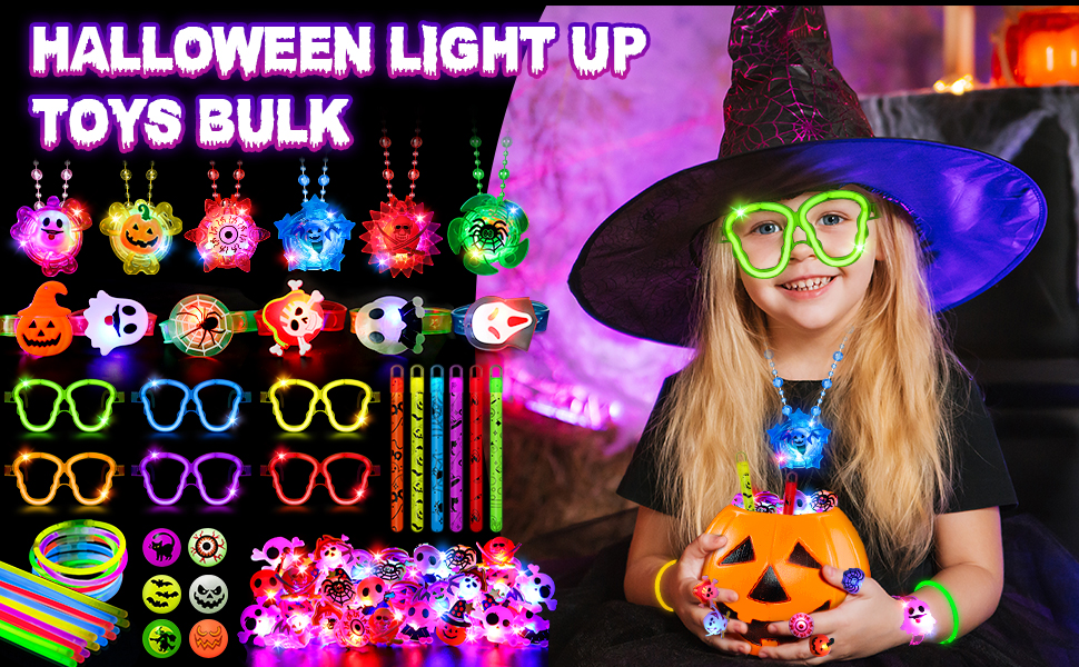 EBKCQ 81x Halloween Enfant Clignotant Anneaux, Halloween Jouet Pour Jeux Halloween, Halloween Light Up Bracelets, Colliers, Lumineux Tatouage, Halloween Night Décoration Cadeau Pour Enfants Et Adultes