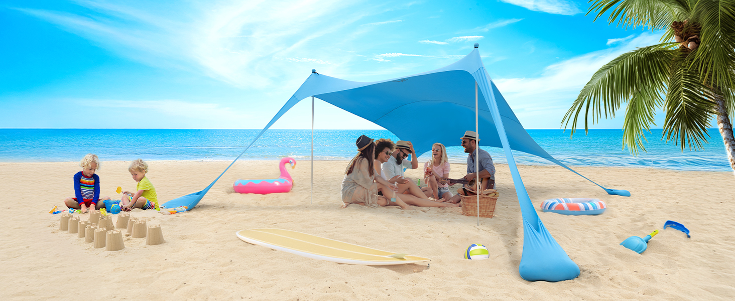 Night Cat Strandzelt Lycra Schatten Zelt Strandmuschel Sonnensegel Sun Shelter UV-Schutz UPF 50+ mit Sandsack Anker für Strand Picknick Angeln Camping 