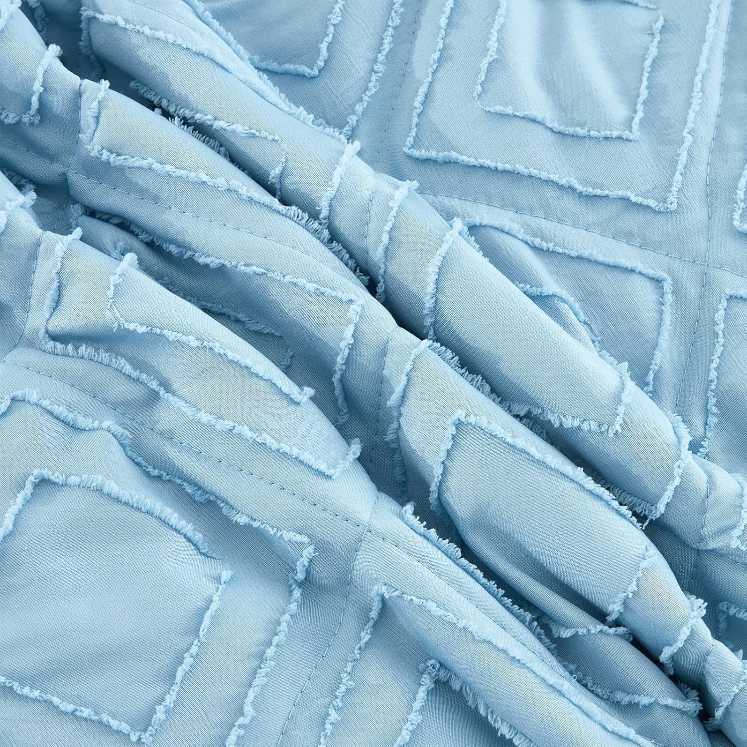Oversized King Bedspread, Tufted Jacquard Diamond Pattern, Shabby Chic Boho Bohemian Look, Lightweight, 3 Piece, Peacock Blue - Image 6