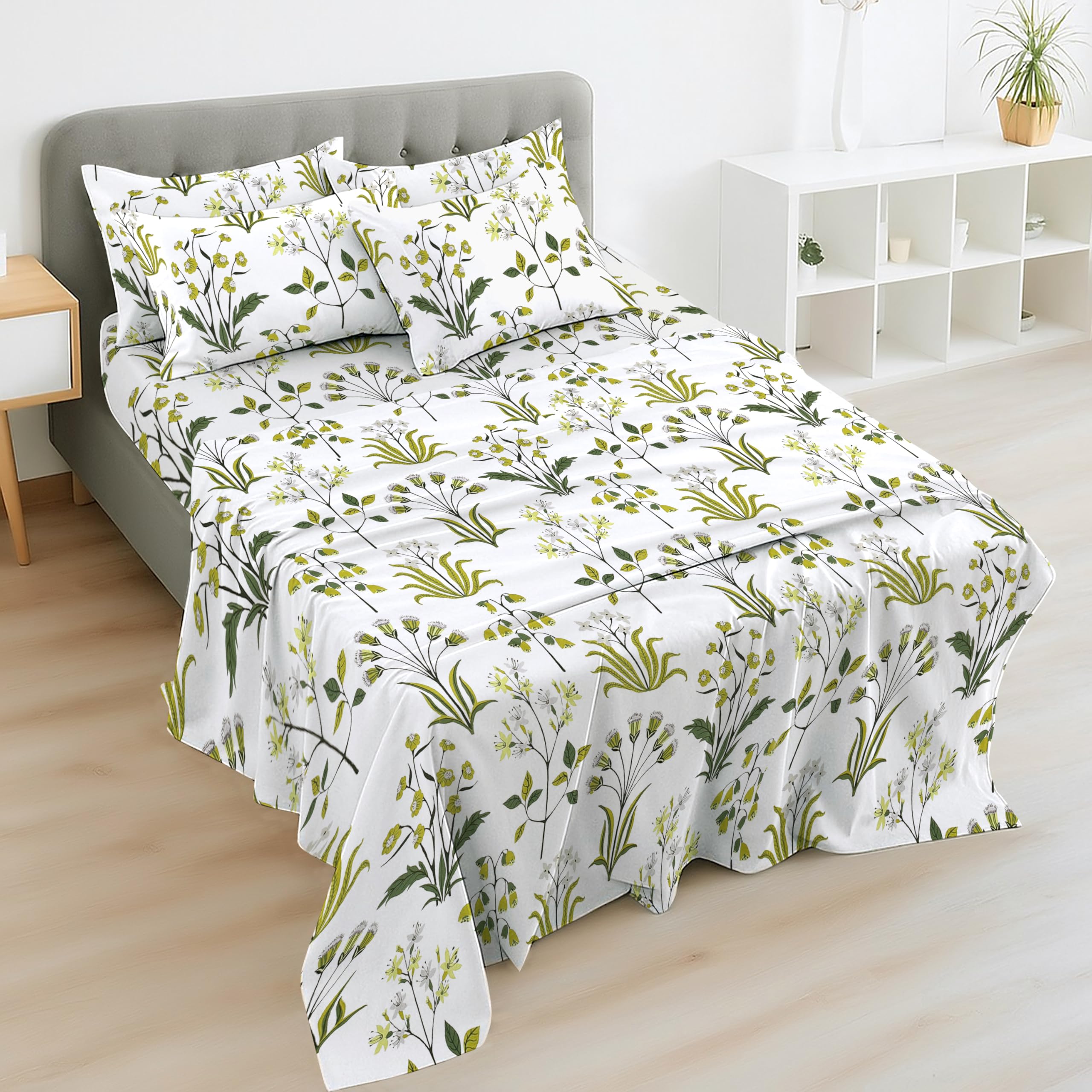 EverSoft 4FT Small Double Bed Sheet Set | 100% Egyptian Cotton 400TC | Deep Fitted & Flat Sheet + 2 Pillowcases | Soft Floral Print Luxury Bedding