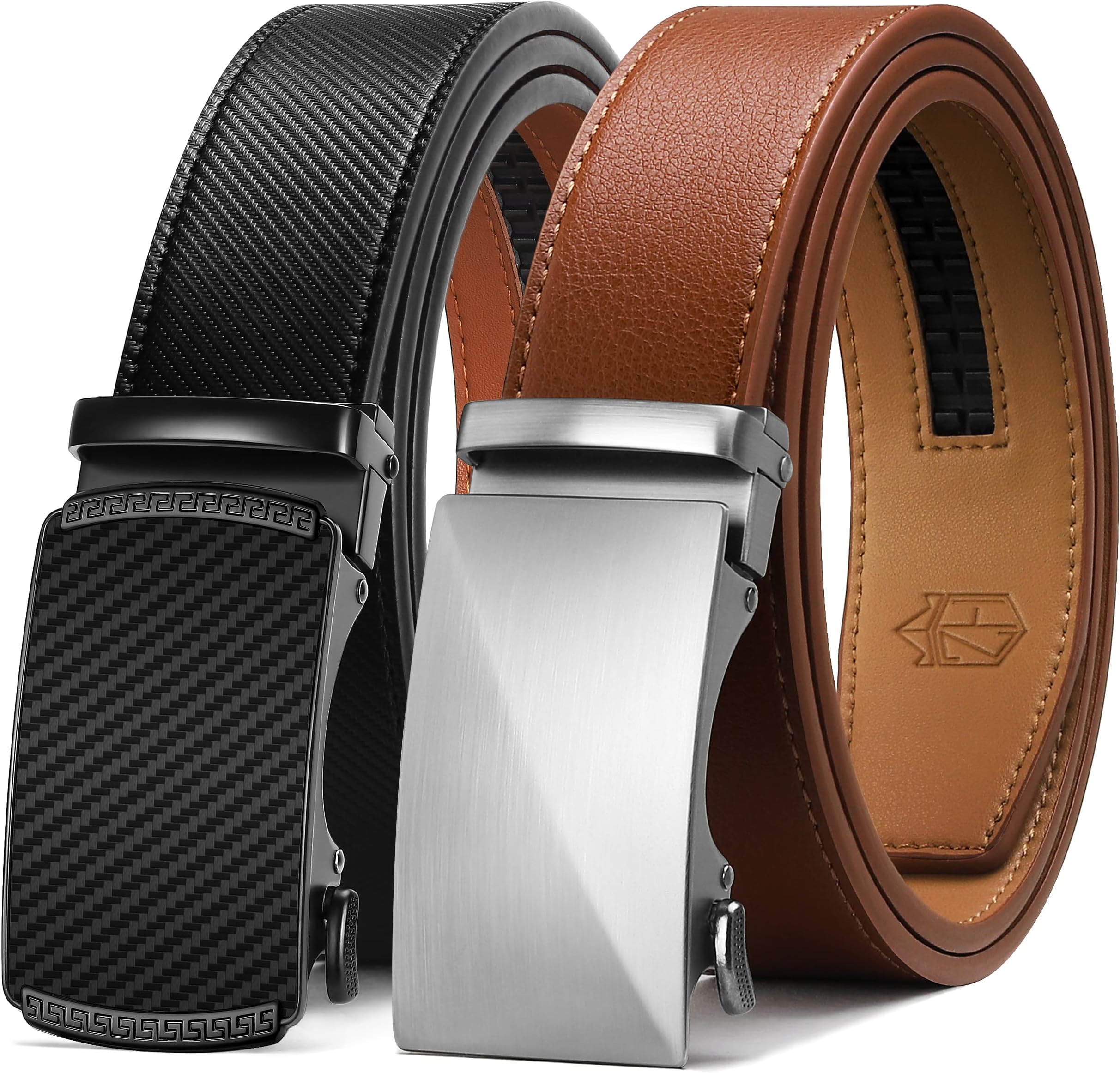 Ratchet Belt for Men - 2 Packs Leather Mens belt For Gift Men Dress and Casual,Trim to Fit