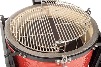 Kamado Joe Classic JoeTM Series III 18-inch Charcoal Grill & Smoker, Red, with Cart, Side Shelves, Grill Gripper, and Ash Tool, 3 Tier Cooking System, Stainless Steel Cooking Grates, Model KJ23RHCI-A