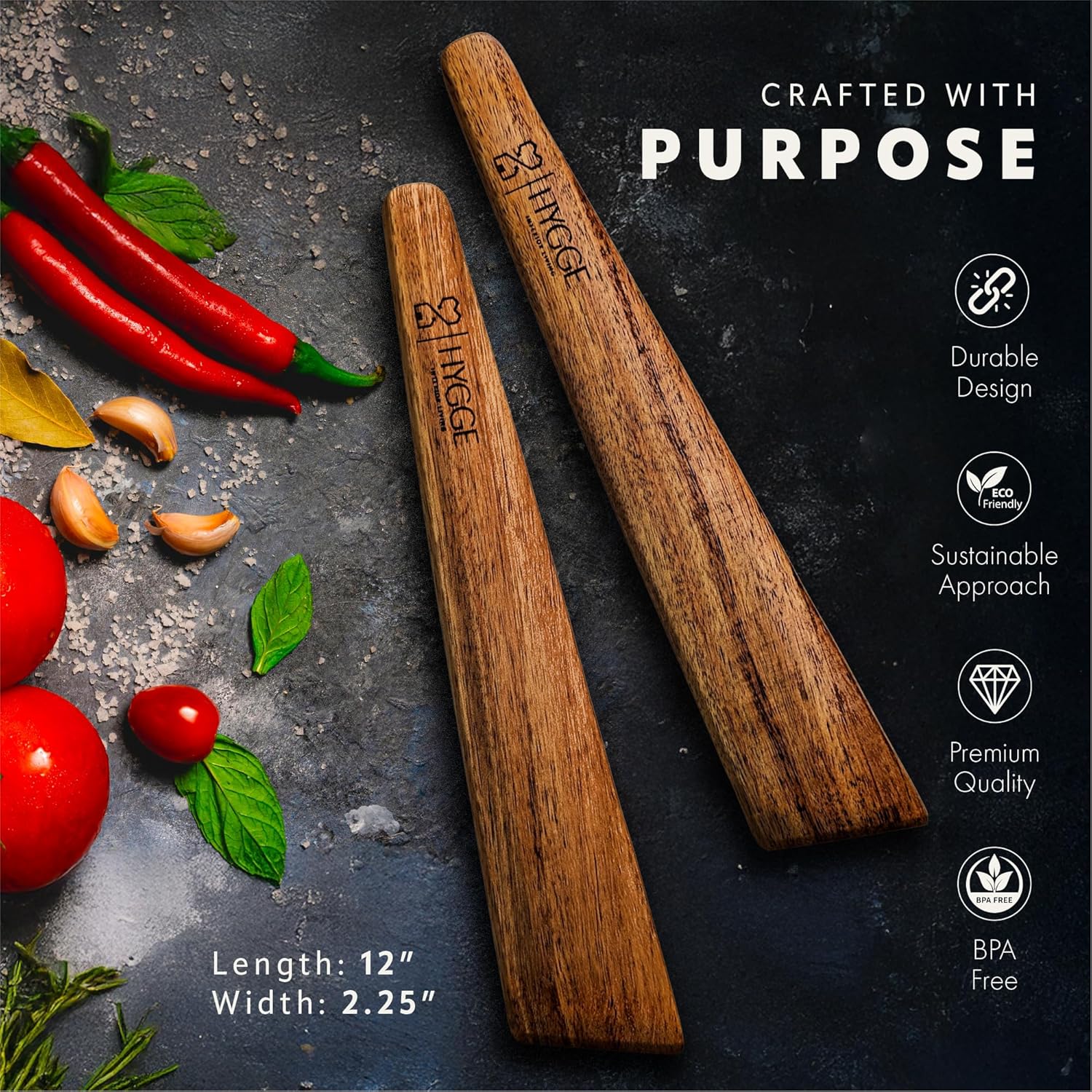 Heirloom Acacia Wood Spatula Set - Professional Flat Turner for Cast Iron & Non-Stick, 12 inch Hand-Sanded Premium Hardwood, Designer Gift Box for Modern Kitchens - Set of 2 - Image 3