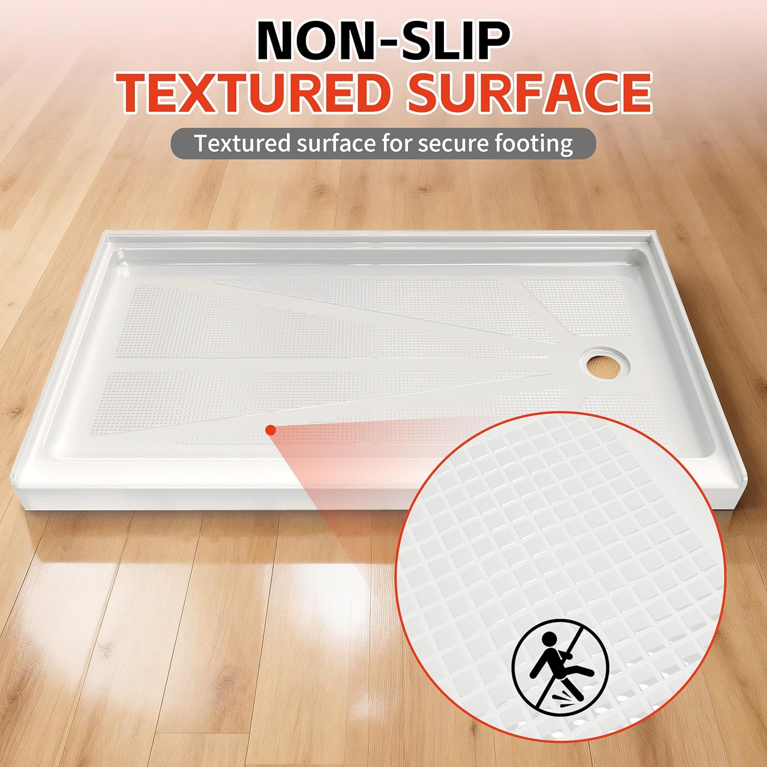 CKB 60 in x 30 in Shower Pan with Right Drain, Single Threshold, Acrylic Fiberglass Alcove Shower Base, Slip-Resistant and Waterproof, White