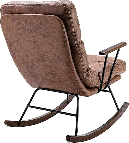 Miniatura 5 de RIVOVA - Mecedora decorativa de mediados de siglo moderna silla mecedora de guardería con respaldo ajustable asiento acolchado de piel sintética