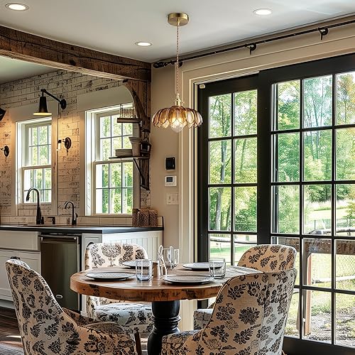 Miniatura 3 de Lámparas colgantes Isla de cocina Lámpara colgante de vidrio ámbar con interruptor giratorio, base E26 - Iluminación moderna para comedor,