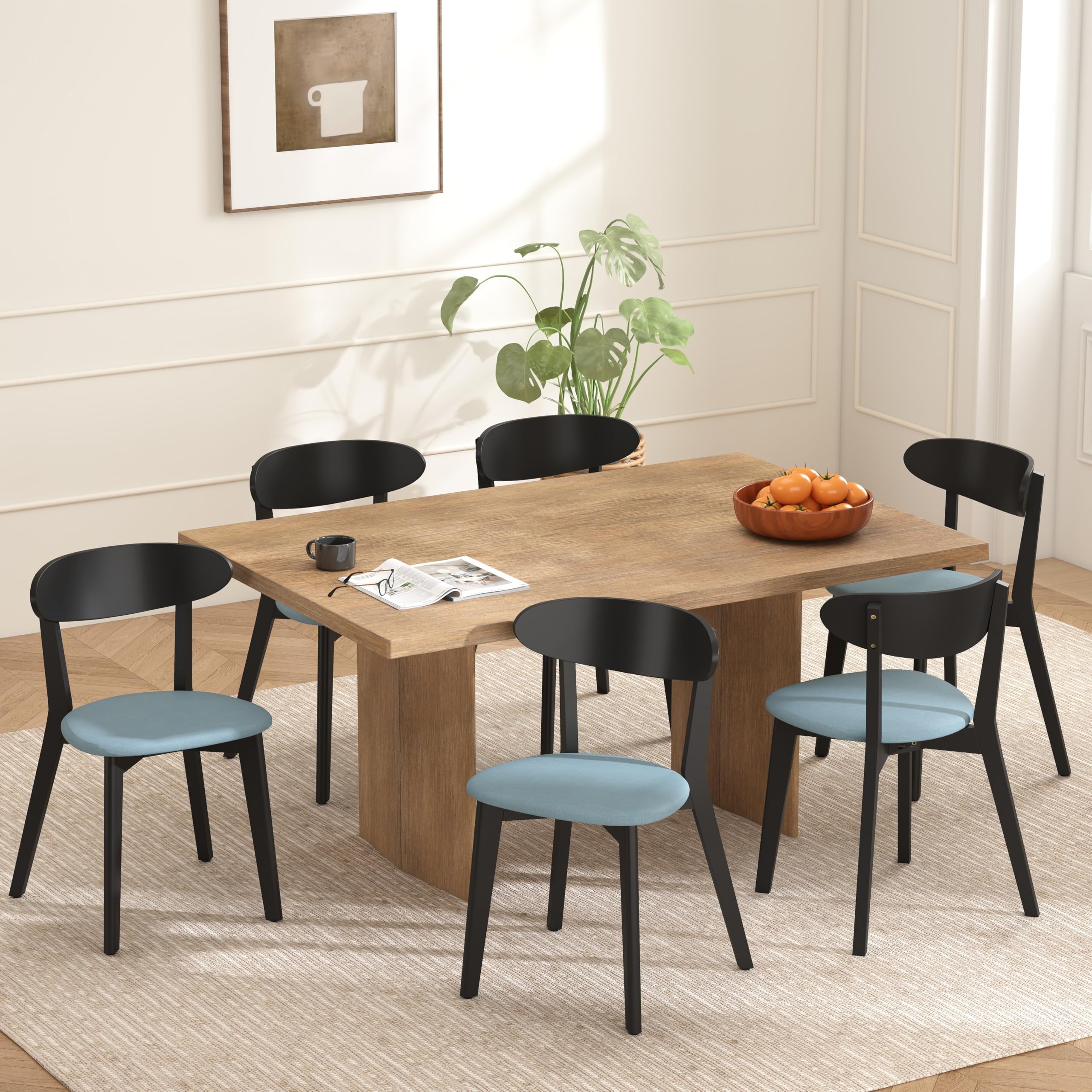 Lorenzo - Juego Individual De 2/4/6 Sillas De Comedor Modernas Retro – Sillas De Plástico Con Asiento Acolchado Y Patas De Madera De Haya Maciza, Silla Lateral De Mediados De Siglo Para