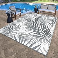 HiiARug 10x8 Outdoor Rug Waterproof Reversible Plastic Straw Rug for Patio RV Deck Beach Porch Balcony Grey White