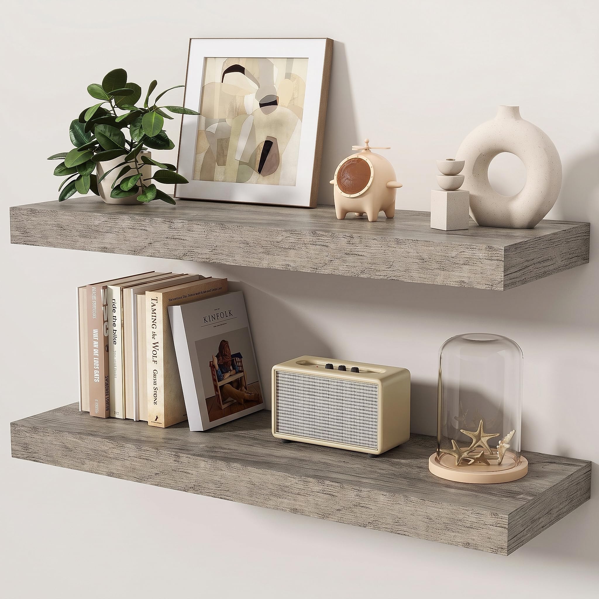 KovaScape Floating Shelves Set of 2, 80cm shelves for wall with Invisible Brackets, Heavy Duty Wooden Wall Mounted Shelf for Kitchen, Bathroom, Living Room, Bedroom