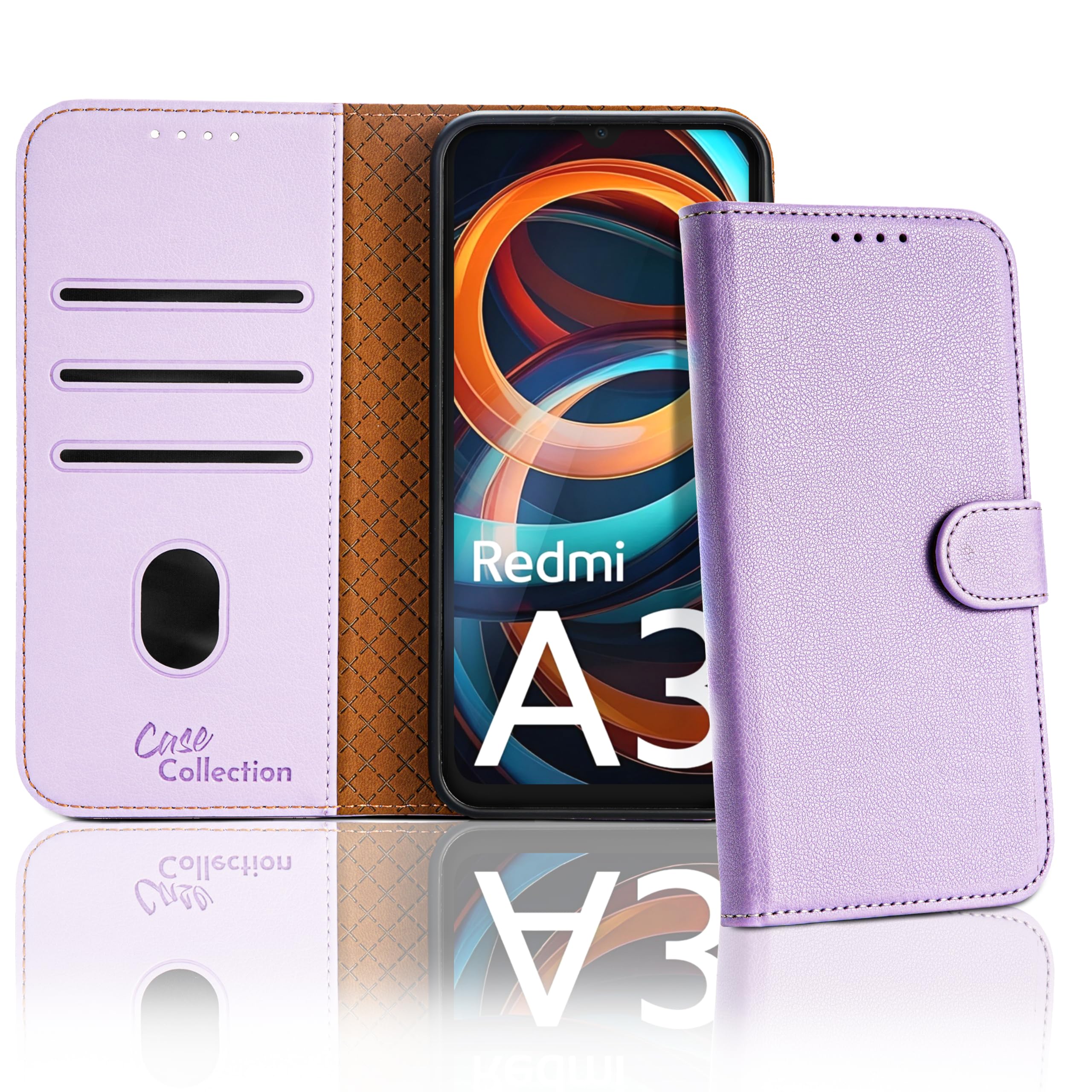Case Collection Handyhülle Für Xiaomi Redmi A3 – Leder-Portemonnaie-Hülle Mit RFID-Schutz, Kartenfächern & Ständer